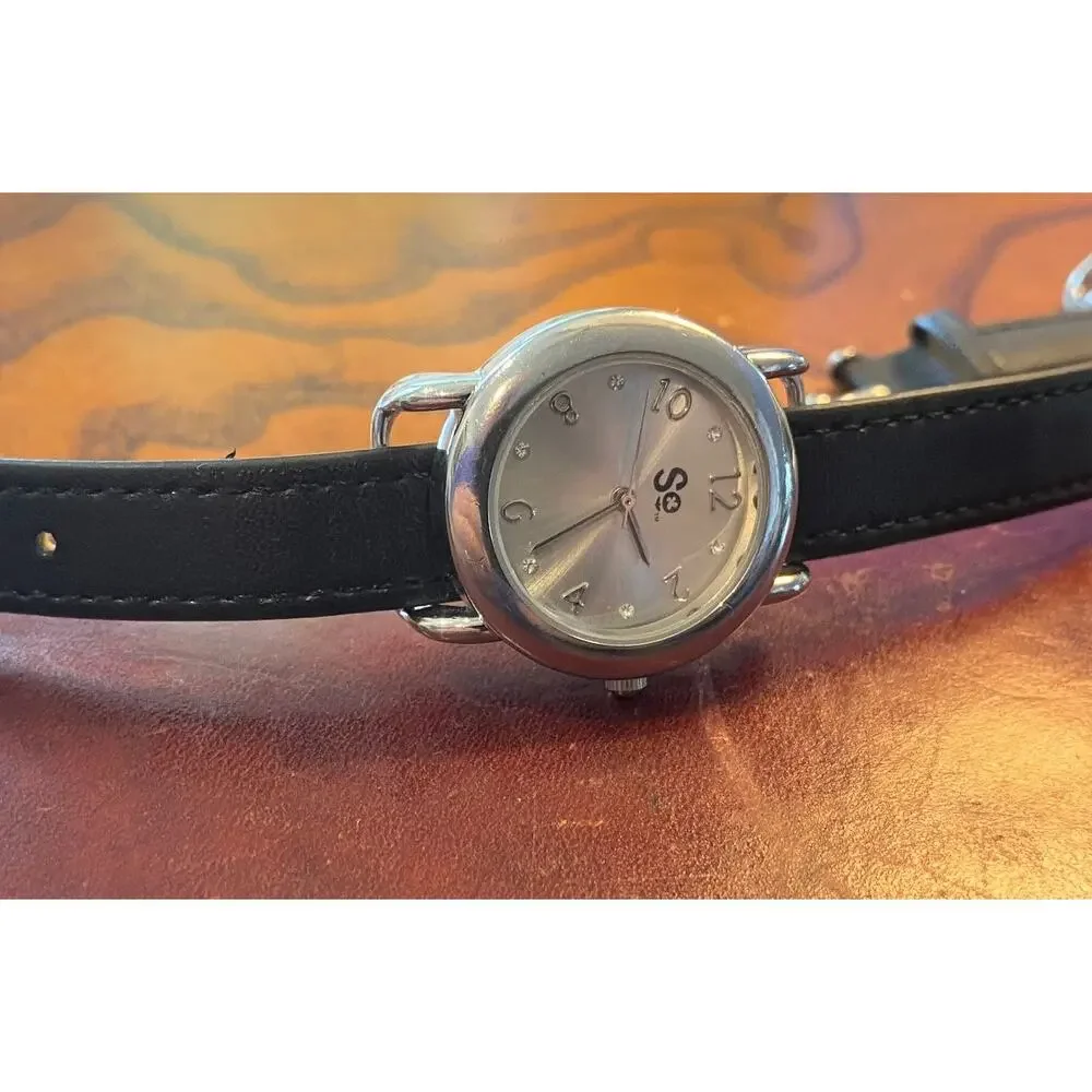 Women's 30mm Silver Tone SO Watch, Black Strap